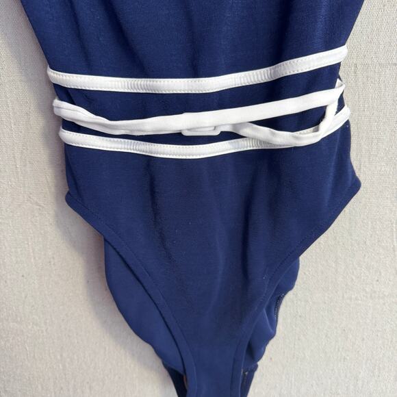 Vintage Anne Klein for Sirena Swimsuit Size 10 Navy Blue One Piece Retro Style - Picture 4 of 11